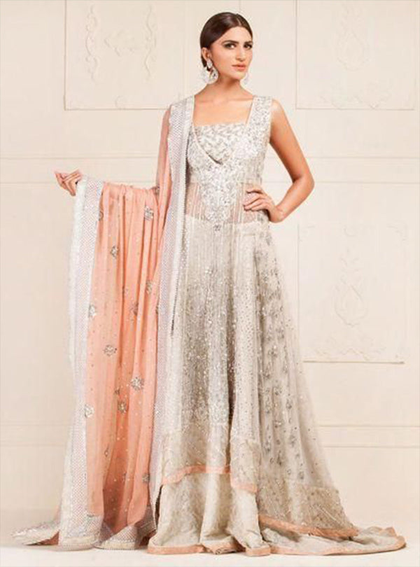 Ivory Net Fully Hand Embroidered Dress