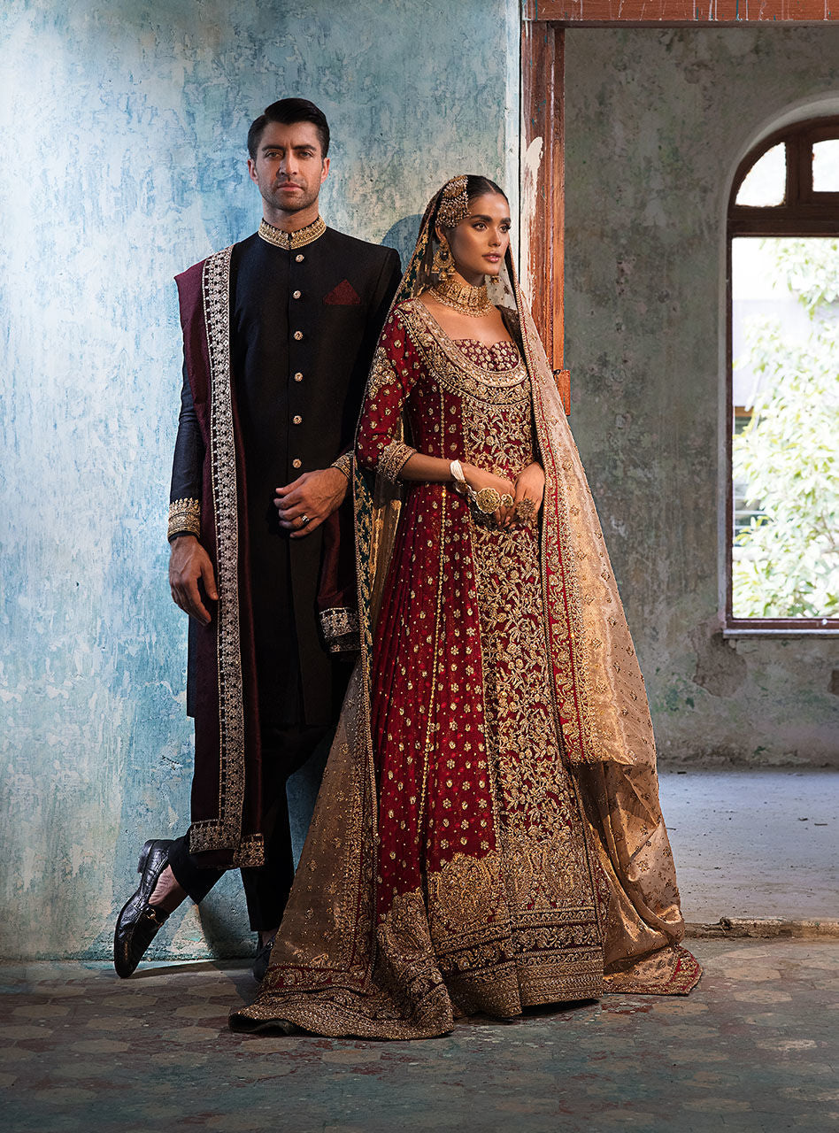 Black Sherwani With Shawl Kamil – Zainab Chottani International