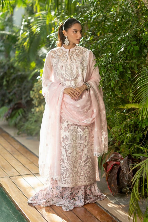 strapless open back dress Zainab Chottani Purple Printed Lawn Collection Replica – Nirshan main image 1